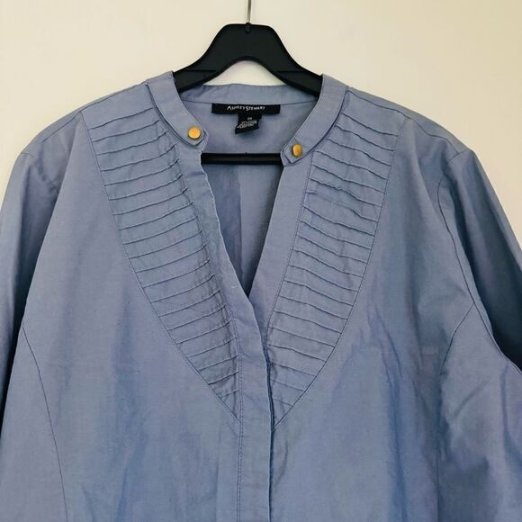 Ashley Stewart Chambray V Neck Button Down Blouse Size 20 - Picture 3 of 4